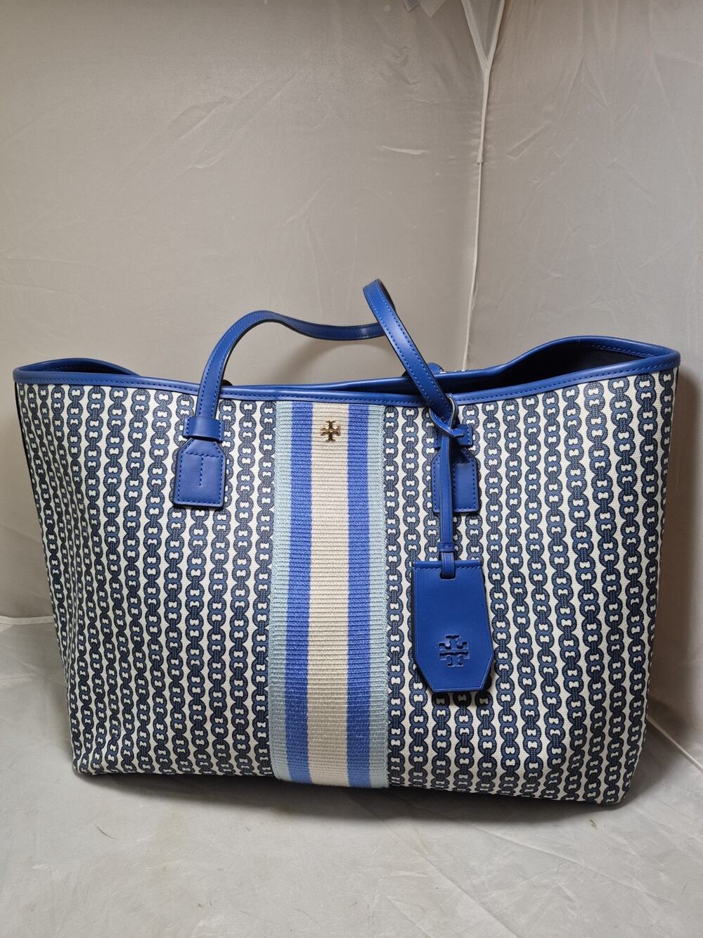 💥 Tory Burch Logo Tote Bag Blue/White/ Link Purse